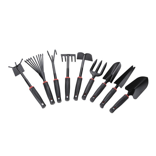 Set 9 Unelte de Gradina, pentru Plantare Prelucrare Sol si Ingrijire Plante, Material PVC si cardboard, 25 x 14.5 cm, negru