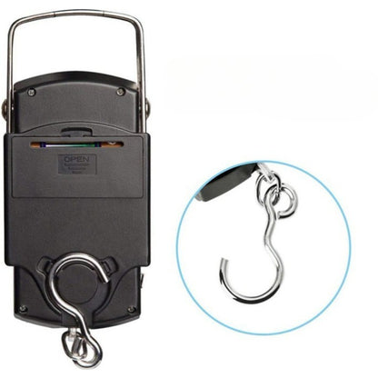 Cantar Digital de Mana cu Carlig, Cantar Portabil, Pescuit, cu Maner, Capacitate 50 kg, cu Metru Incorporat