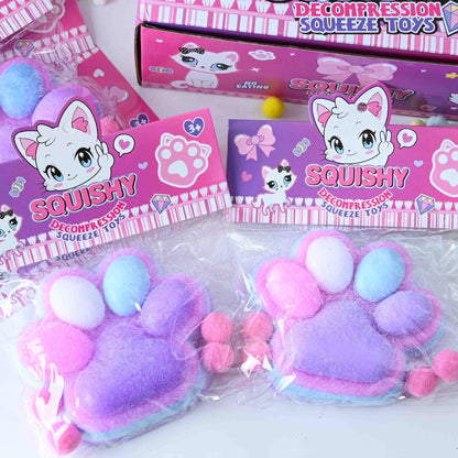 Jucarie Antistres Squishy, selexmo, cu Revenire Lenta, Model Labuta de Pisica Pufoasa, 220g, 12.5 x 10.5 cm Squeeze Pinch Family, Ambalaj Transparent, Mov