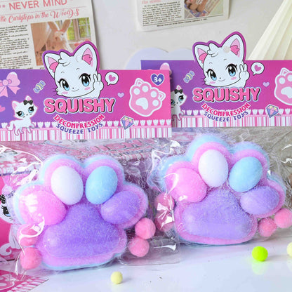 Jucarie Antistres Squishy, selexmo, cu Revenire Lenta, Model Labuta de Pisica Pufoasa, 220g, 12.5 x 10.5 cm Squeeze Pinch Family, Ambalaj Transparent, Mov