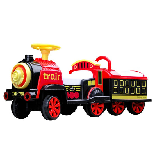 Trenulet Electric, cu Vagon Detasabil, Pentru 2 Persoane,cu Telecomanda, Lumini si Sunete, Locomotiva cu Vapori de Abur, 1-6 Ani