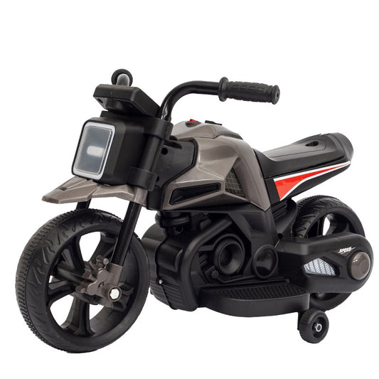 Motocicletă Electrică cu 2 Roti Mari si 2 Ajutatoare, Acumulator Încarcare, Anti-Rasturnare, Lumini LED