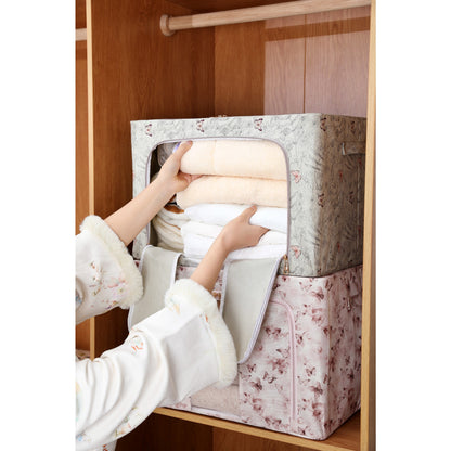 Cutie Depozitare, selexmo, 66L, din Material Textil, 50 x 40 x 33 cm, pentru Haine si Lenjerii, Model Fluturasi, Gri