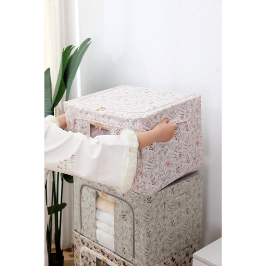 Cutie Depozitare, selexmo, 66L, din Material Textil, 50 x 40 x 33 cm, pentru Haine si Lenjerii, Model Fluturasi, Roz