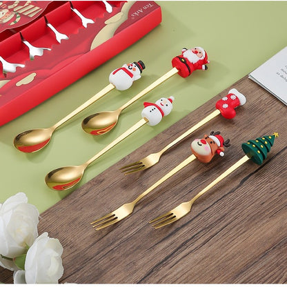 Set Tacamuri, Tema Craciun cu Figurine, din Otel Inoxidabil, Cutie Cadou