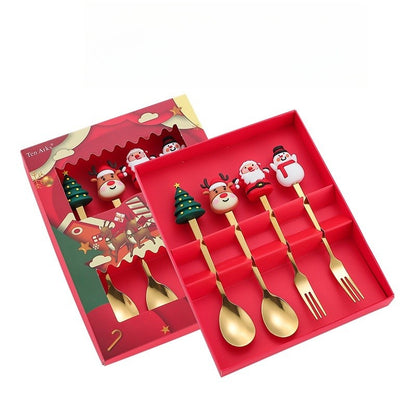 Set Tacamuri, Tema Craciun cu Figurine, din Otel Inoxidabil, Cutie Cadou