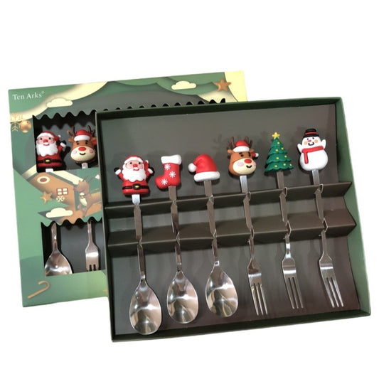 Set Tacamuri, Tema Craciun cu Figurine, din Otel Inoxidabil, Cutie Cadou