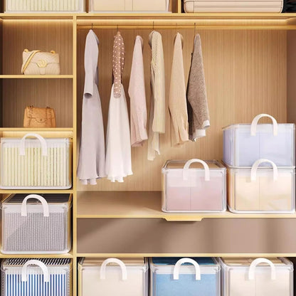 Cutie container de depozitare din PVC, selexmo, de stocare, Dimensiuni multiple, Accesoriu robust pentru organizarea de uz casnic, volum 26L, 47 x 28 x 20 cm, Transparenta
