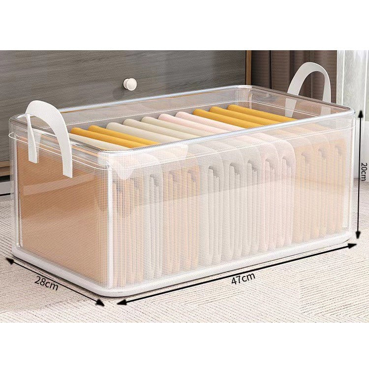 Cutie container de depozitare din PVC, selexmo, de stocare, Dimensiuni multiple, Accesoriu robust pentru organizarea de uz casnic, volum 26L, 47 x 28 x 20 cm, Transparenta