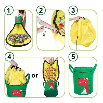 Cutie de Depozitare 2In1, selexmo, Impermeabila, Covor pentru Jucarii si Lego 150cm, Capacitate Mare, cu Manere, cu Sfori, Inaltime 40cm, Model Crocodil, Verde