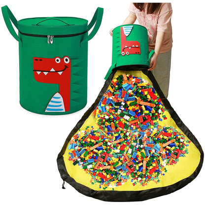 Cutie de Depozitare 2In1, selexmo, Impermeabila, Covor pentru Jucarii si Lego 150cm, Capacitate Mare, cu Manere, cu Sfori, Inaltime 40cm, Model Crocodil, Verde