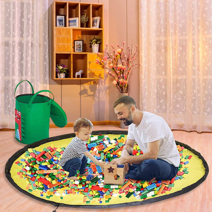 Cutie de Depozitare 2In1, selexmo, Impermeabila, Covor pentru Jucarii si Lego 150cm, Capacitate Mare, cu Manere, cu Sfori, Inaltime 40cm, Model Crocodil, Verde