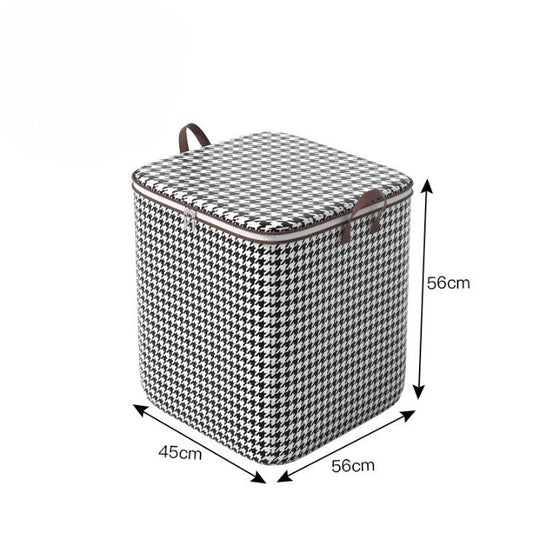Cutie de Depozitare cu Fermoar, selexmo, Pliabila, Maner Ranforsat, Fermoar Rezistent, pentru Haine, Paturi, Plapumi, Perne, Lenjerii de Pat, Jucarii, 56x45x56 cm, 140 Litri, in Carouri, Alb-Negru