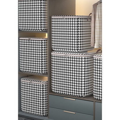 Cutie de Depozitare cu Fermoar, selexmo, Pliabila, Maner Ranforsat, Fermoar Rezistent, pentru Haine, Paturi, Plapumi, Perne, Lenjerii de Pat, Jucarii, 56x45x56 cm, 140 Litri, in Carouri, Alb-Negru