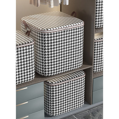 Cutie de Depozitare cu Fermoar, selexmo, Pliabila, Maner Ranforsat, Fermoar Rezistent, pentru Haine, Paturi, Plapumi, Perne, Lenjerii de Pat, Jucarii, 56x45x56 cm, 140 Litri, in Carouri, Alb-Negru