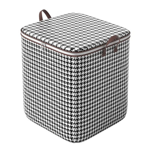 Cutie de Depozitare cu Fermoar, selexmo, Pliabila, Maner Ranforsat, Fermoar Rezistent, pentru Haine, Paturi, Plapumi, Perne, Lenjerii de Pat, Jucarii, 56x45x56 cm, 140 Litri, in Carouri, Alb-Negru