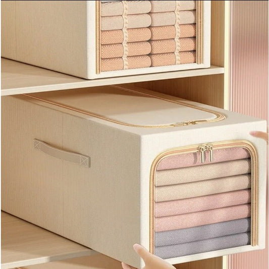 Cutie de Depozitare, selexmo, 31L, din In si Bumbac, Pliabila, Cadru din Otel, 45 x 30 x 23 cm, Kaki