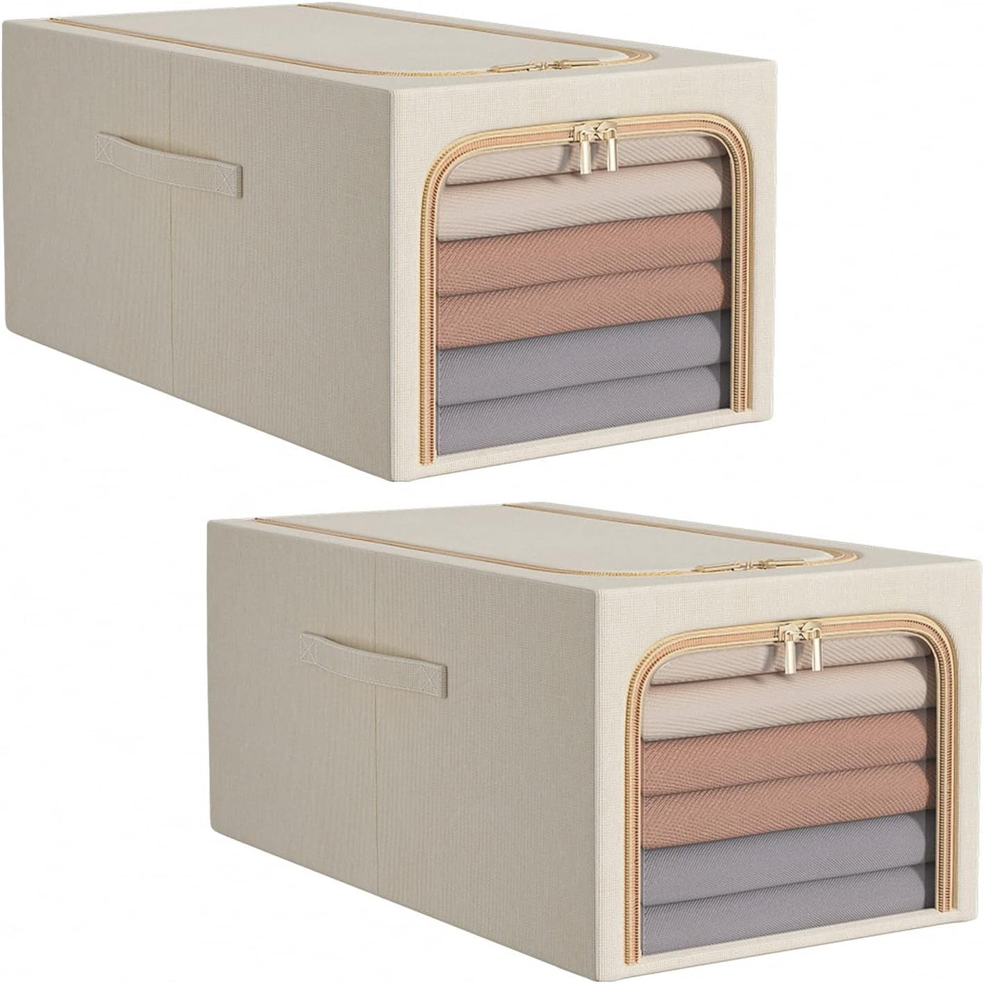 Cutie de Depozitare, selexmo, 31L, din In si Bumbac, Pliabila, Cadru din Otel, 45 x 30 x 23 cm, Kaki
