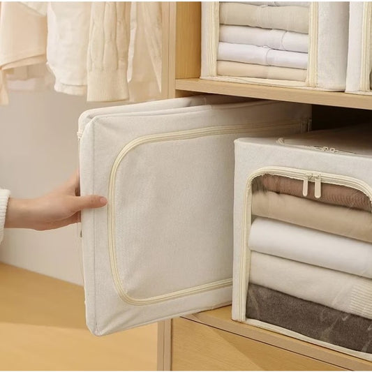 Cutie de Depozitare, selexmo, 56L, din In si Bumbac, Pliabila, Cadru din Otel, 53 x 35 x 30 cm, Kaki