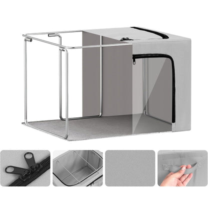 Cutie de Depozitare, selexmo, cu 3 Ferestre cu Fermoar Bidirectional, Cadru din Otel, Impermeabil, 38L, 42 x 30 x 30 cm, Gri