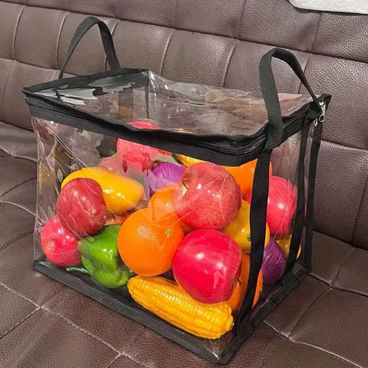 Cutie de Depozitare, selexmo, din PVC + Textil, Rezistenta la Apa, Geanta pentru Carti, 32x24x25 cm, Transparent-Negru