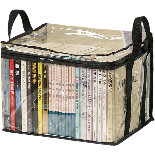 Cutie de Depozitare, selexmo, din PVC + Textil, Rezistenta la Apa, Geanta pentru Carti, 32x24x25 cm, Transparent-Negru
