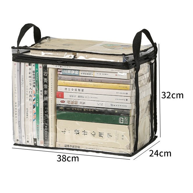 Cutie de Depozitare, selexmo, din PVC + Textil, Rezistenta la Apa, Geanta pentru Carti, 38x24x32 cm, Transparent-Alb