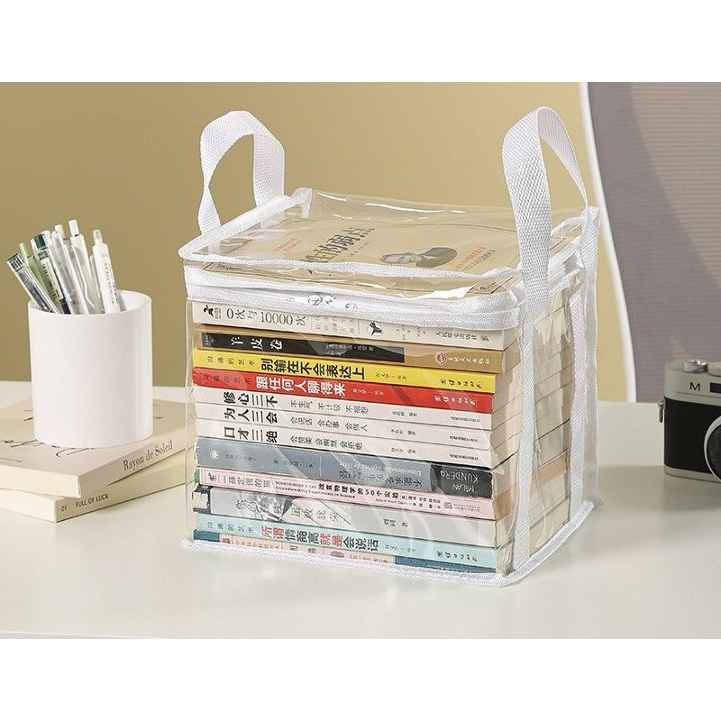 Cutie de Depozitare, selexmo, din PVC+Textil, Rezistenta la Apa, Geanta pentru Carti, 23x17x28 cm, Transparent-Alb