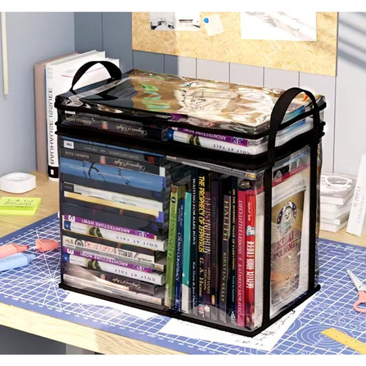 Cutie de Depozitare, selexmo, din PVC + Textil, Rezistenta la Apa, Geanta pentru Carti, 23x17x28 cm, Transparent-Negru