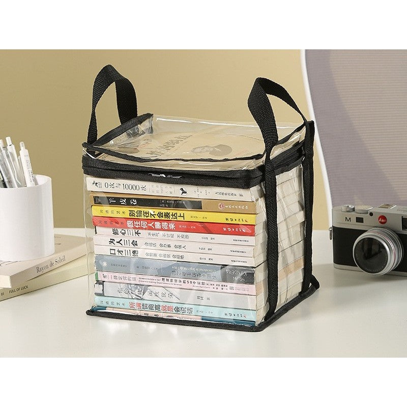Cutie de Depozitare, selexmo, din PVC + Textil, Rezistenta la Apa, Geanta pentru Carti, 23x17x28 cm, Transparent-Negru