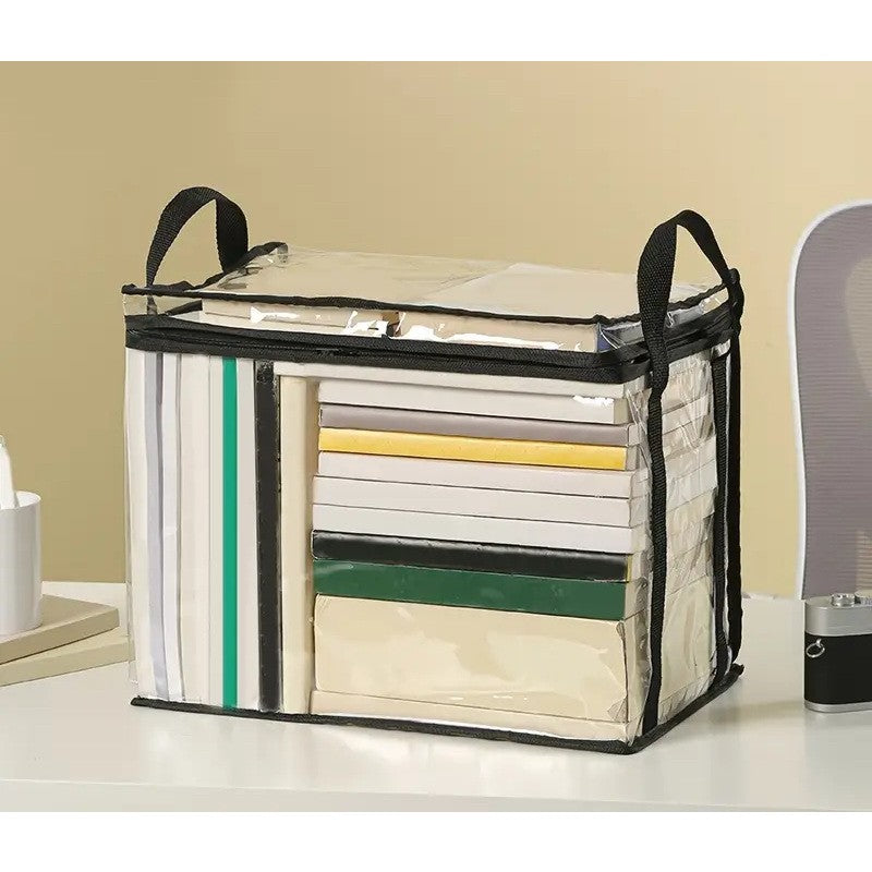 Cutie de Depozitare, selexmo, din PVC + Textil, Rezistenta la Apa, Geanta pentru Carti, 38x24x32 cm, Transparent-Negru