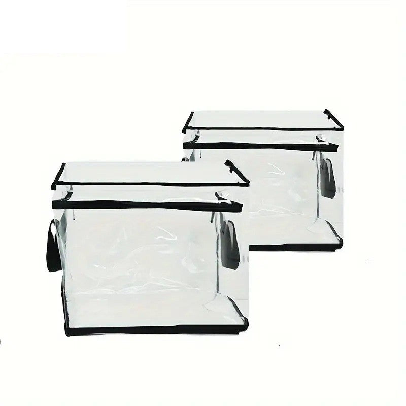 Cutie de Depozitare, selexmo, din PVC + Textil, Rezistenta la Apa, Geanta pentru Carti, 38x24x32 cm, Transparent-Negru