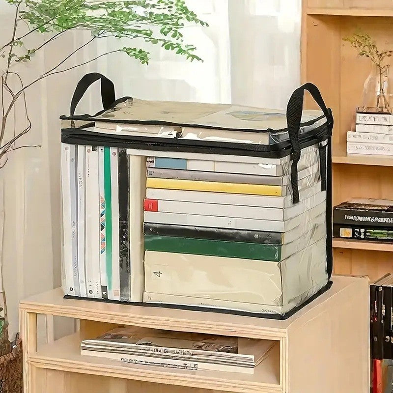 Cutie de Depozitare, selexmo, din PVC + Textil, Rezistenta la Apa, Geanta pentru Carti, 38x24x32 cm, Transparent-Negru