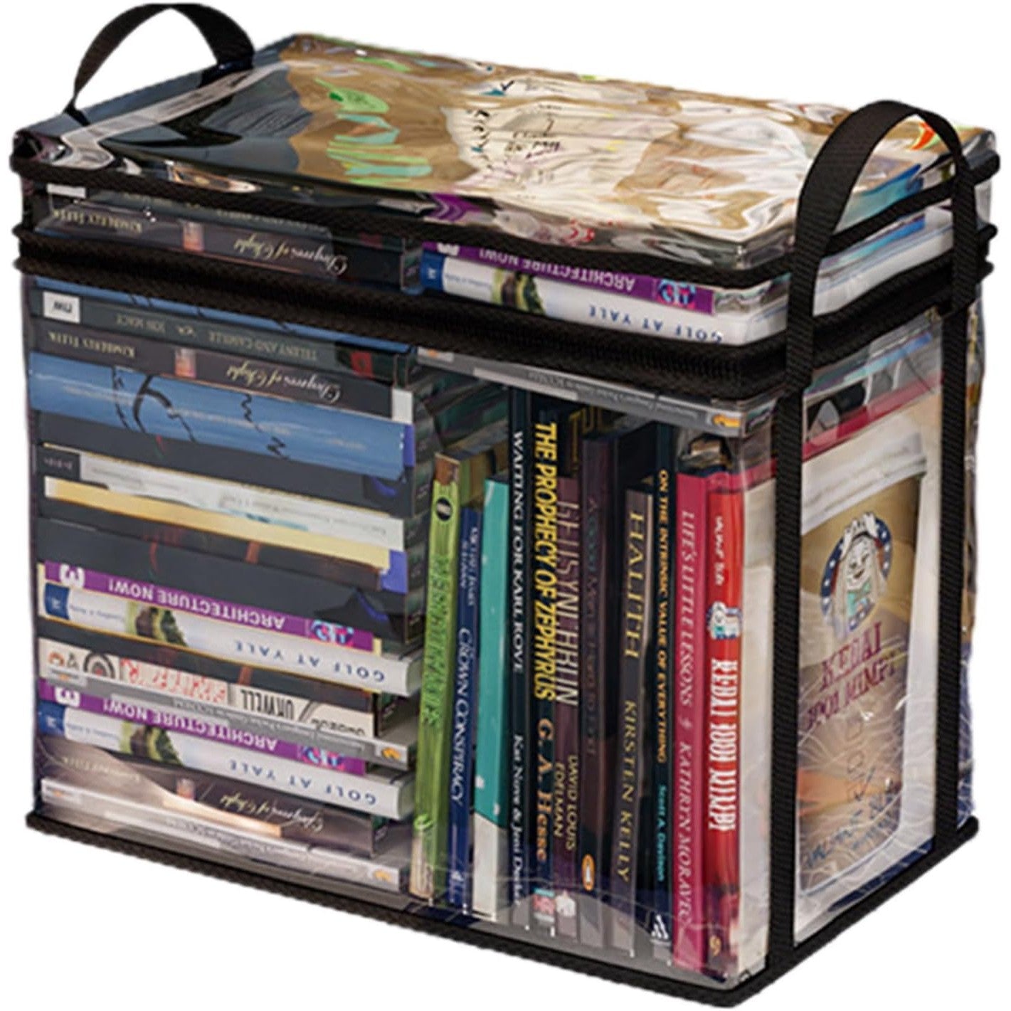 Cutie de Depozitare, selexmo, din PVC + Textil, Rezistenta la Apa, Geanta pentru Carti, 38x24x32 cm, Transparent-Negru