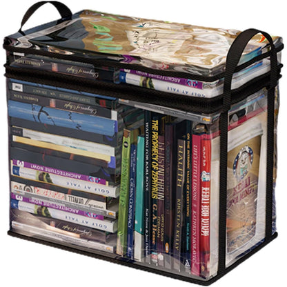 Cutie de Depozitare, selexmo, din PVC + Textil, Rezistenta la Apa, Geanta pentru Carti, 38x24x32 cm, Transparent-Negru