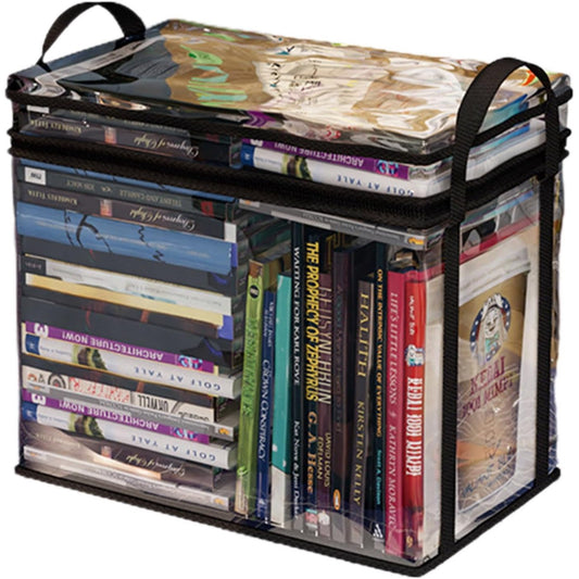 Cutie de Depozitare, selexmo, din PVC + Textil, Rezistenta la Apa, Geanta pentru Carti, 38x24x32 cm, Transparent-Negru