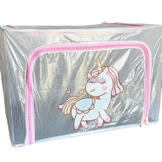 Cutie de Depozitare, selexmo, pentru Camera Copiilor, 100L, din PVC, Model Unicorn, 60 x 42 x 40 cm, Transparent