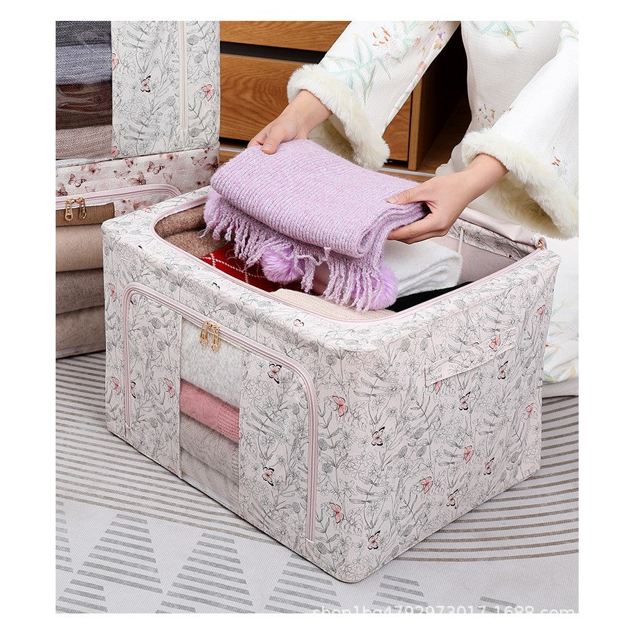 Cutie Depozitare, selexmo, 66L, din Material Textil, 50 x 40 x 33 cm, pentru Haine si Lenjerii, Model Fluturasi, Bej