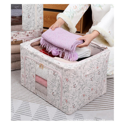 Cutie Depozitare, selexmo, 66L, din Material Textil, 50 x 40 x 33 cm, pentru Haine si Lenjerii, Model Fluturasi, Bej