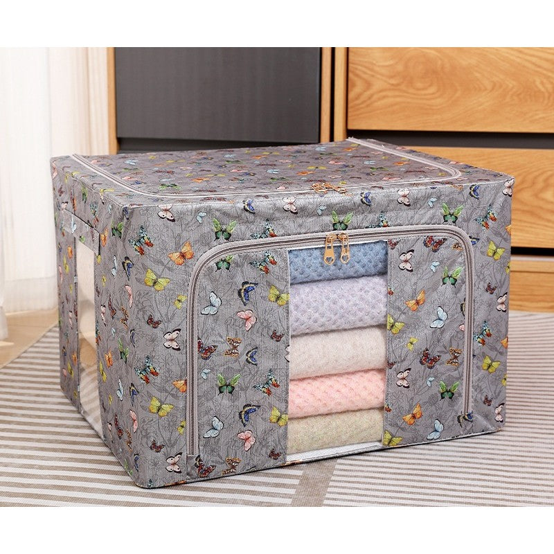 Cutie Depozitare, selexmo, 66L, din Material Textil, 50 x 40 x 33 cm, pentru Haine si Lenjerii, Model Fluturasi, Gri Inchis