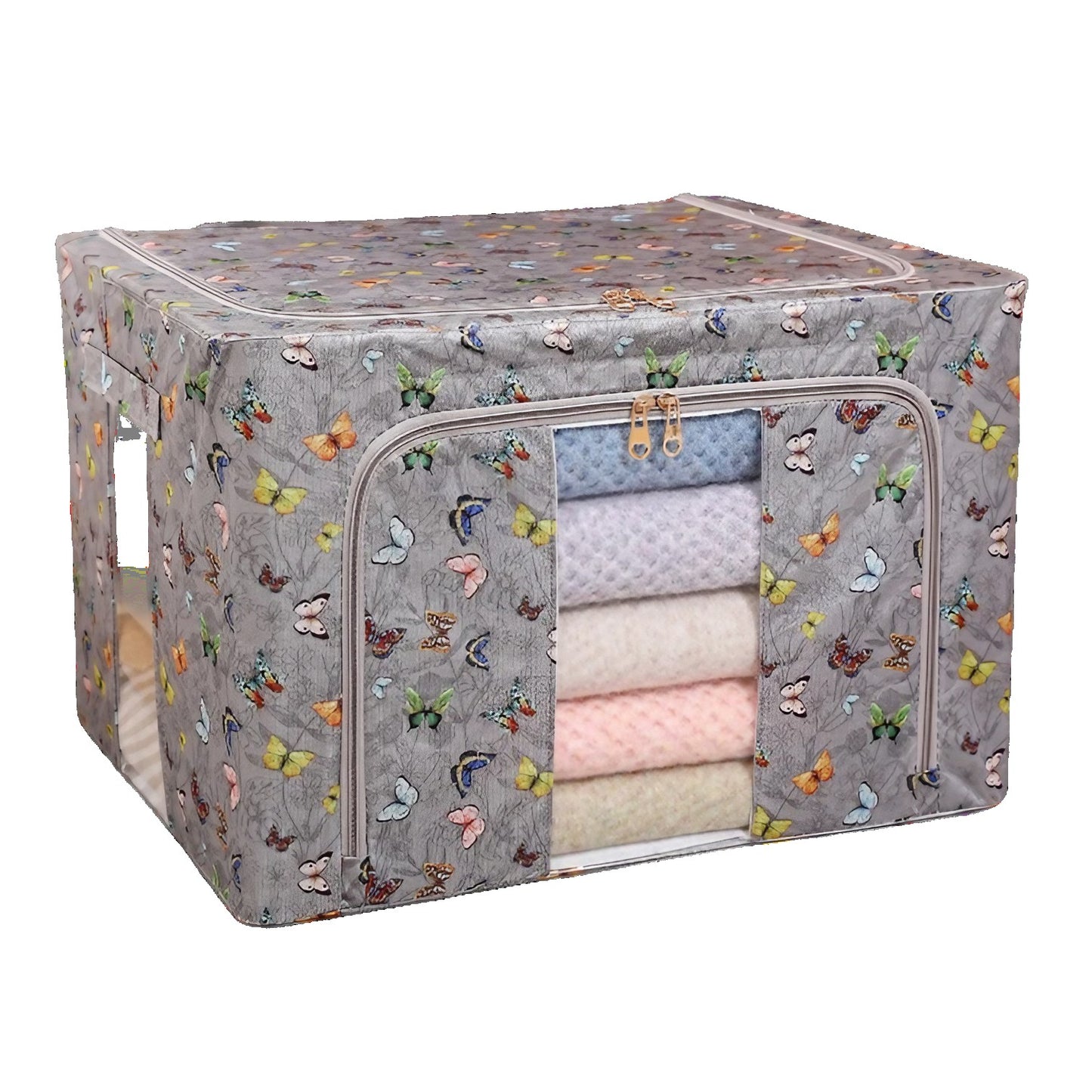 Cutie Depozitare, selexmo, 66L, din Material Textil, 50 x 40 x 33 cm, pentru Haine si Lenjerii, Model Fluturasi, Gri Inchis
