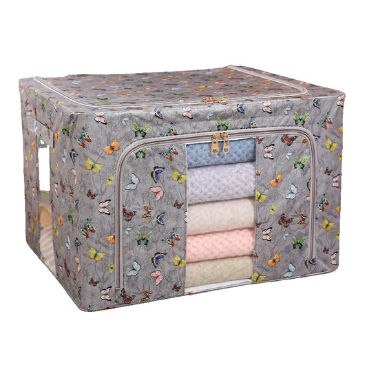 Cutie Depozitare, selexmo, 66L, din Material Textil, 50 x 40 x 33 cm, pentru Haine si Lenjerii, Model Fluturasi, Gri Inchis