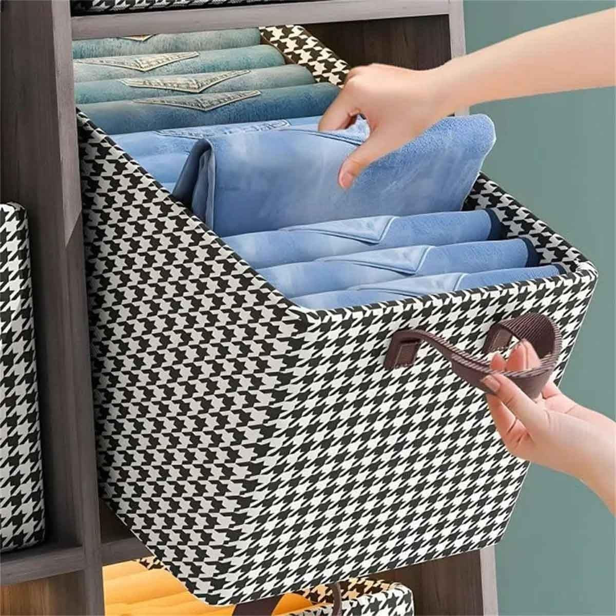 Cutie De Depozitare, selexmo, Pentru Haine, Lenjerie, Sosete Si Sutiene, Material Textil, 7 Compartimente, 44x30x20 cm, Culoare Alb-Negru