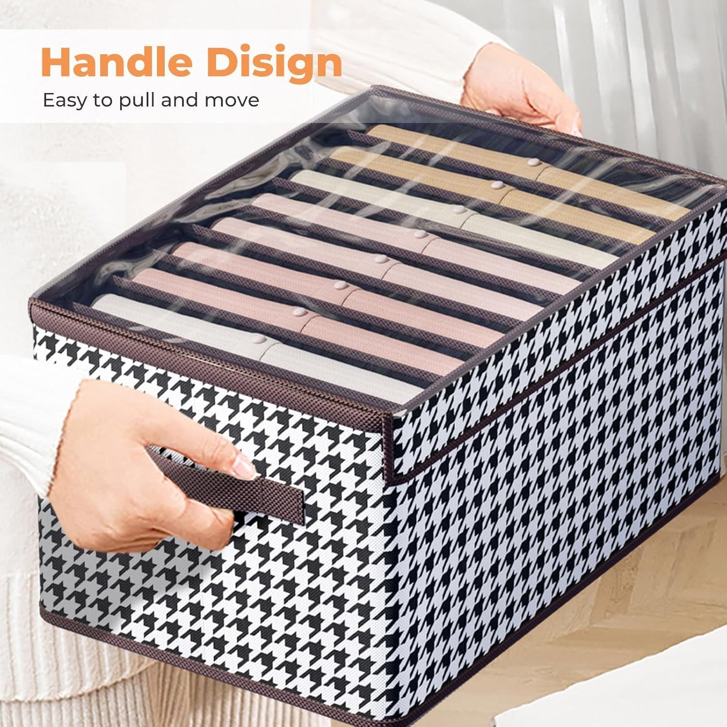 Cutie De Depozitare, selexmo, Pentru Haine, Lenjerie, Sosete Si Sutiene, Material Textil, 7 Compartimente, 44x30x20 cm, Culoare Alb-Negru