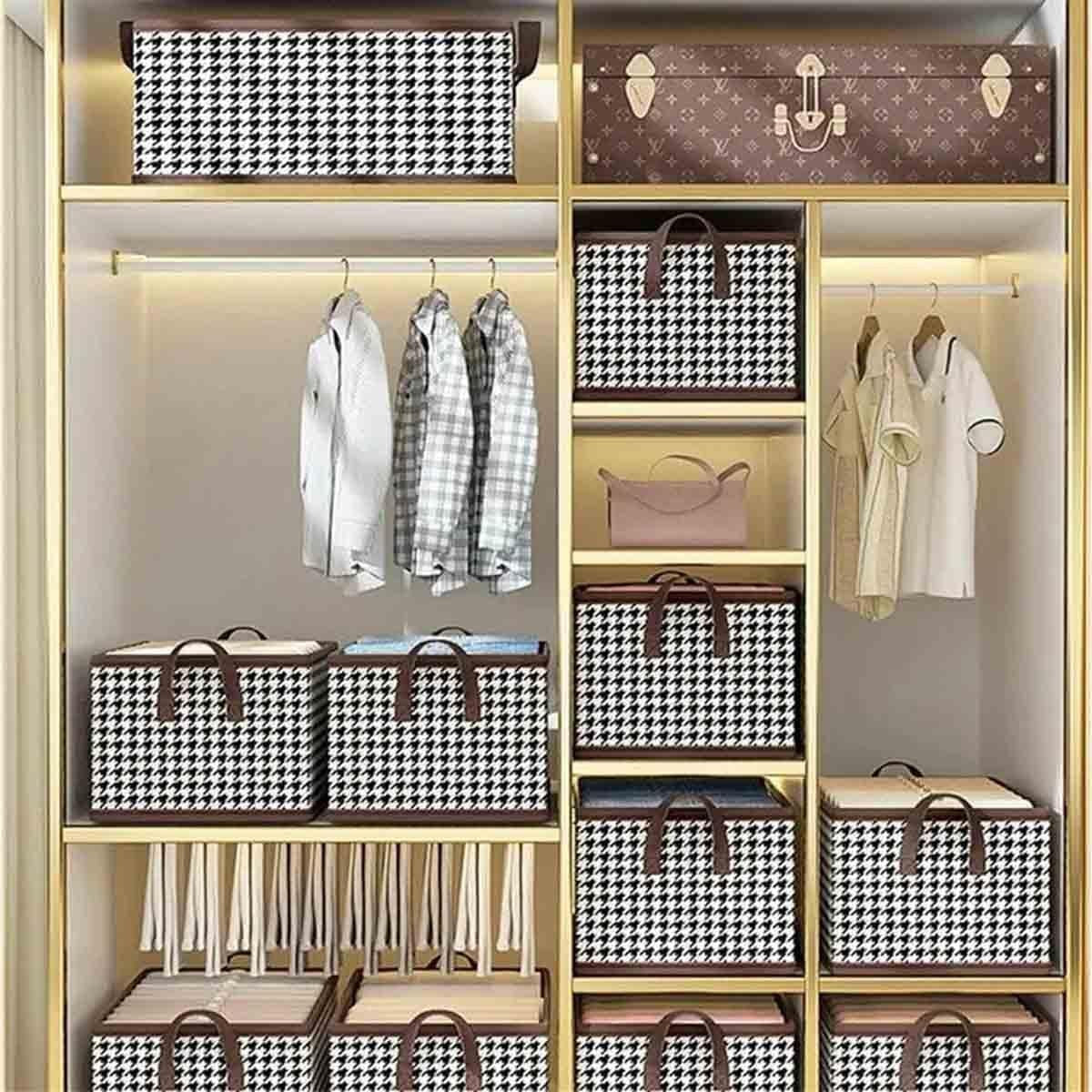 Cutie De Depozitare, selexmo, Pentru Haine, Lenjerie, Sosete Si Sutiene, Material Textil, 9 Compartimente, 44x30x20 cm, Culoare Alb-Negru