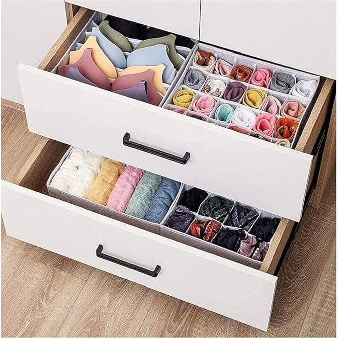 Cutie De Depozitare, selexmo, Pentru Lenjerie, Sosete Si Sutiene, Material Textil, 24 Compartimente, 32 x 32 x 10 cm, Culoare Gri