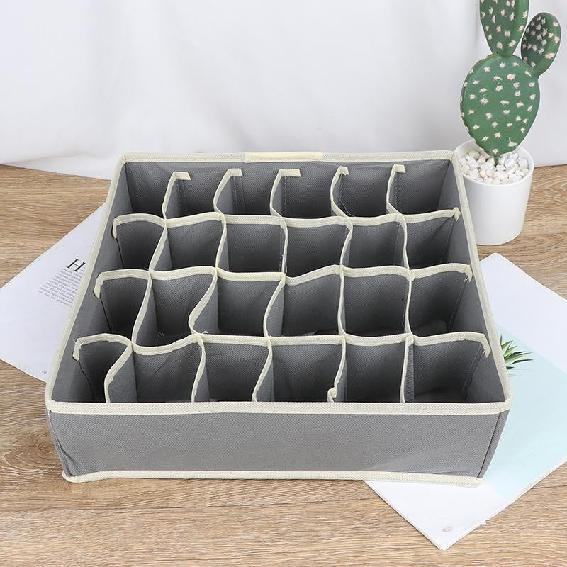 Cutie De Depozitare, selexmo, Pentru Lenjerie, Sosete Si Sutiene, Material Textil, 24 Compartimente, 32 x 32 x 10 cm, Culoare Gri