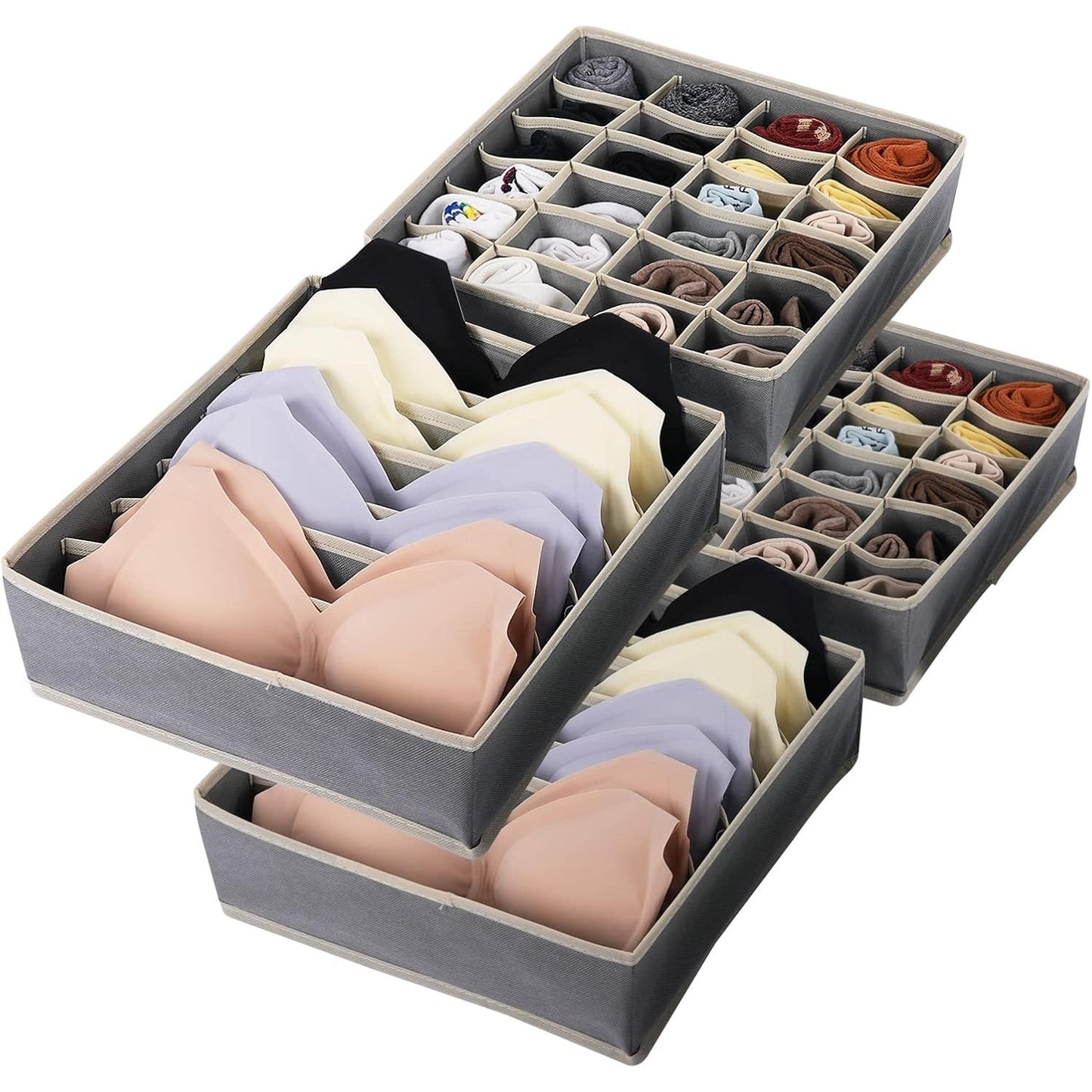 Cutie De Depozitare, selexmo, Pentru Lenjerie, Sosete Si Sutiene, Material Textil, 24 Compartimente, 32 x 32 x 10 cm, Culoare Gri