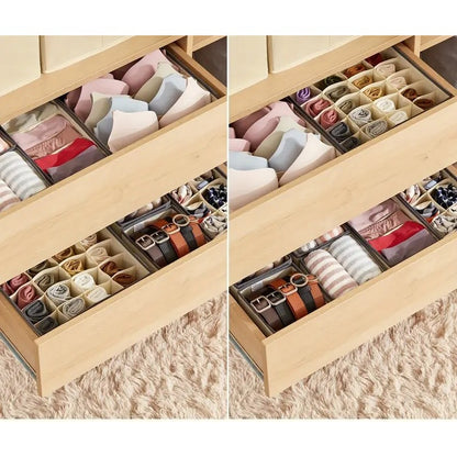 Cutie De Depozitare, selexmo, Pentru Lenjerie, Sosete Si Sutiene, Material Textil, 6 Compartimente, 32 x 16 x 10 cm, Culoare Bej