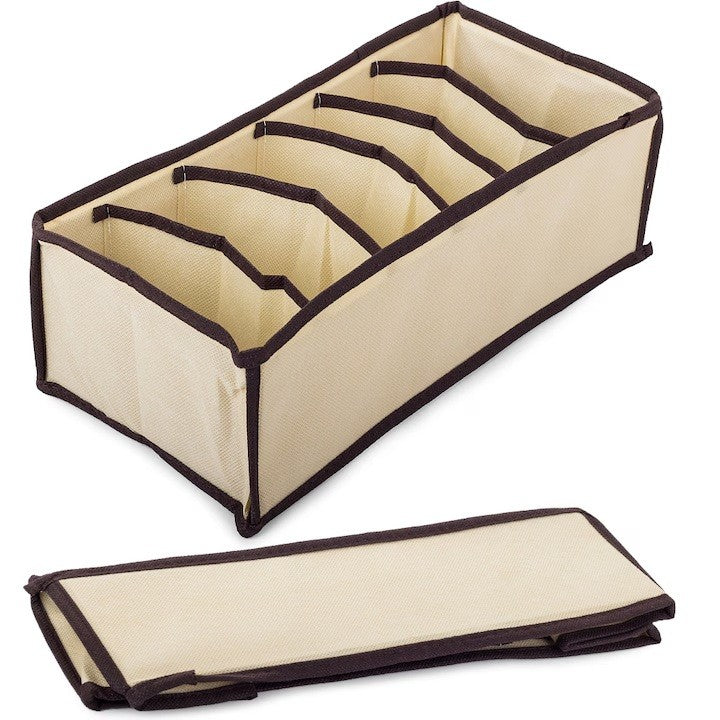 Cutie De Depozitare, selexmo, Pentru Lenjerie, Sosete Si Sutiene, Material Textil, 6 Compartimente, 32 x 16 x 10 cm, Culoare Bej